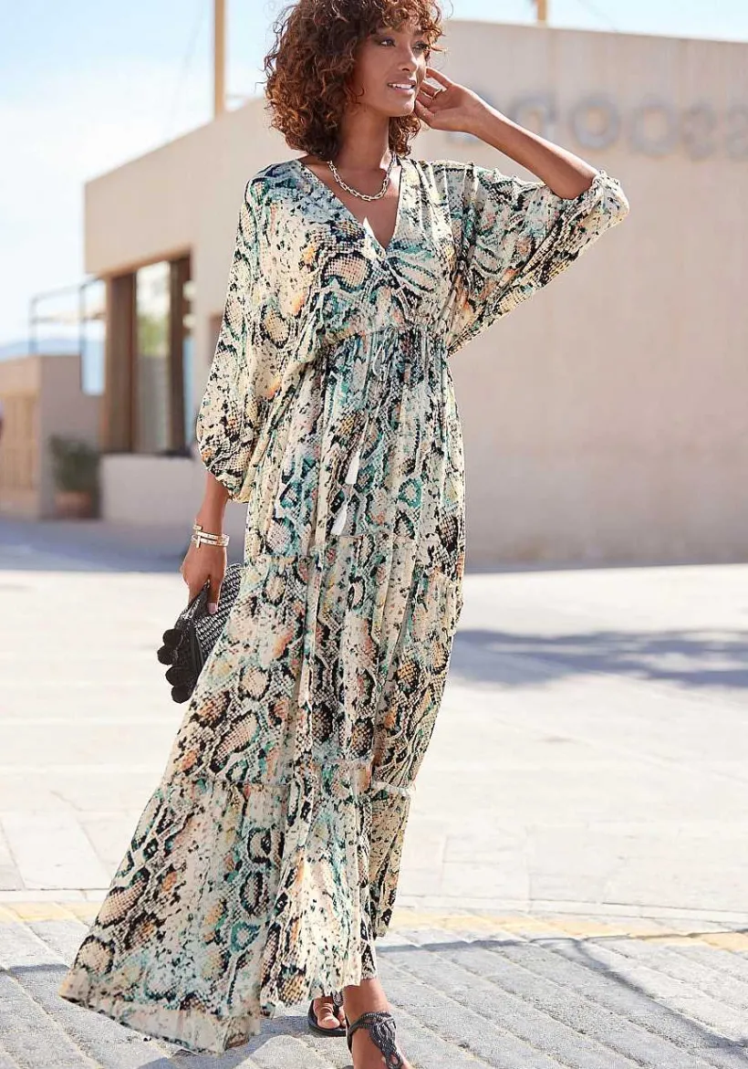 LASCANA Maxi Dresses-Animal Print Tiered Maxi Dress