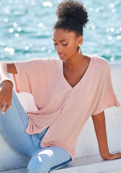 LASCANA Short Sleeve Tops-Button Down V-Neck Top
