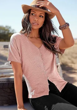 LASCANA Short Sleeve Tops-Button Down V-Neck Top