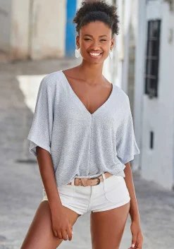 LASCANA Short Sleeve Tops-Button Down V-Neck Top