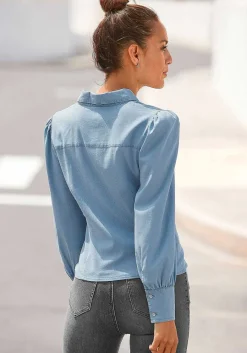 LASCANA Blouses-Button Up Denim Blouse