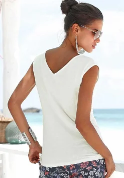 LASCANA Short Sleeve Tops-Cord Detail V-Neck Top