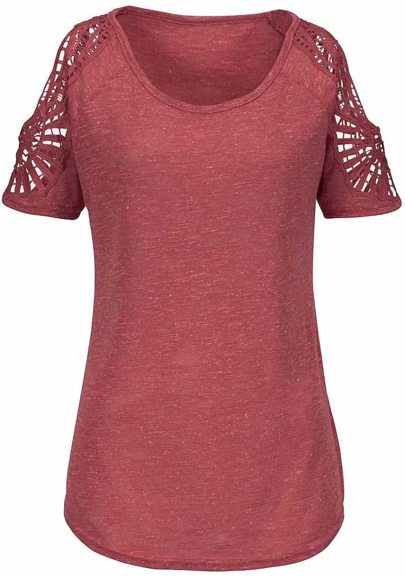 LASCANA Short Sleeve Tops-Crochet Cold Shoulder Top