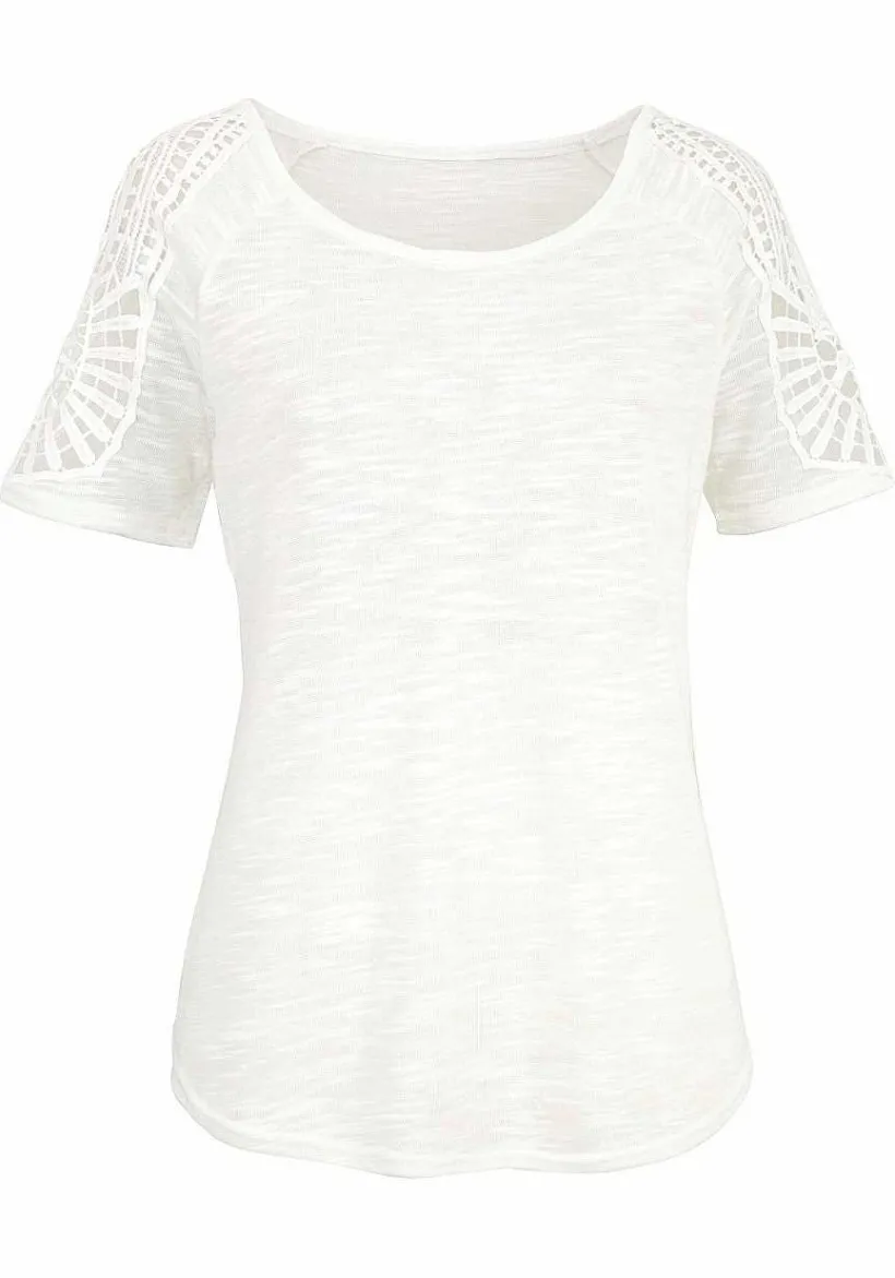 LASCANA Short Sleeve Tops-Crochet Cold Shoulder Top