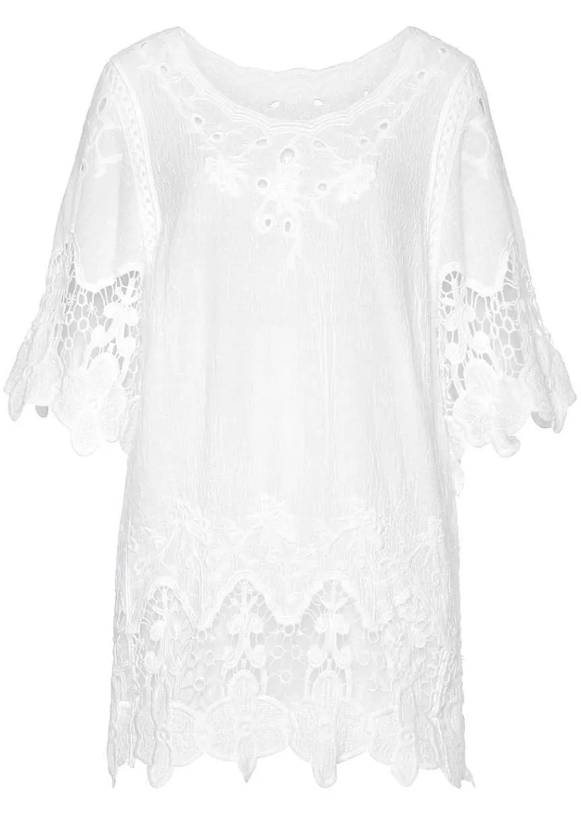 LASCANA Short Sleeve Tops-Crochet Detail Tunic