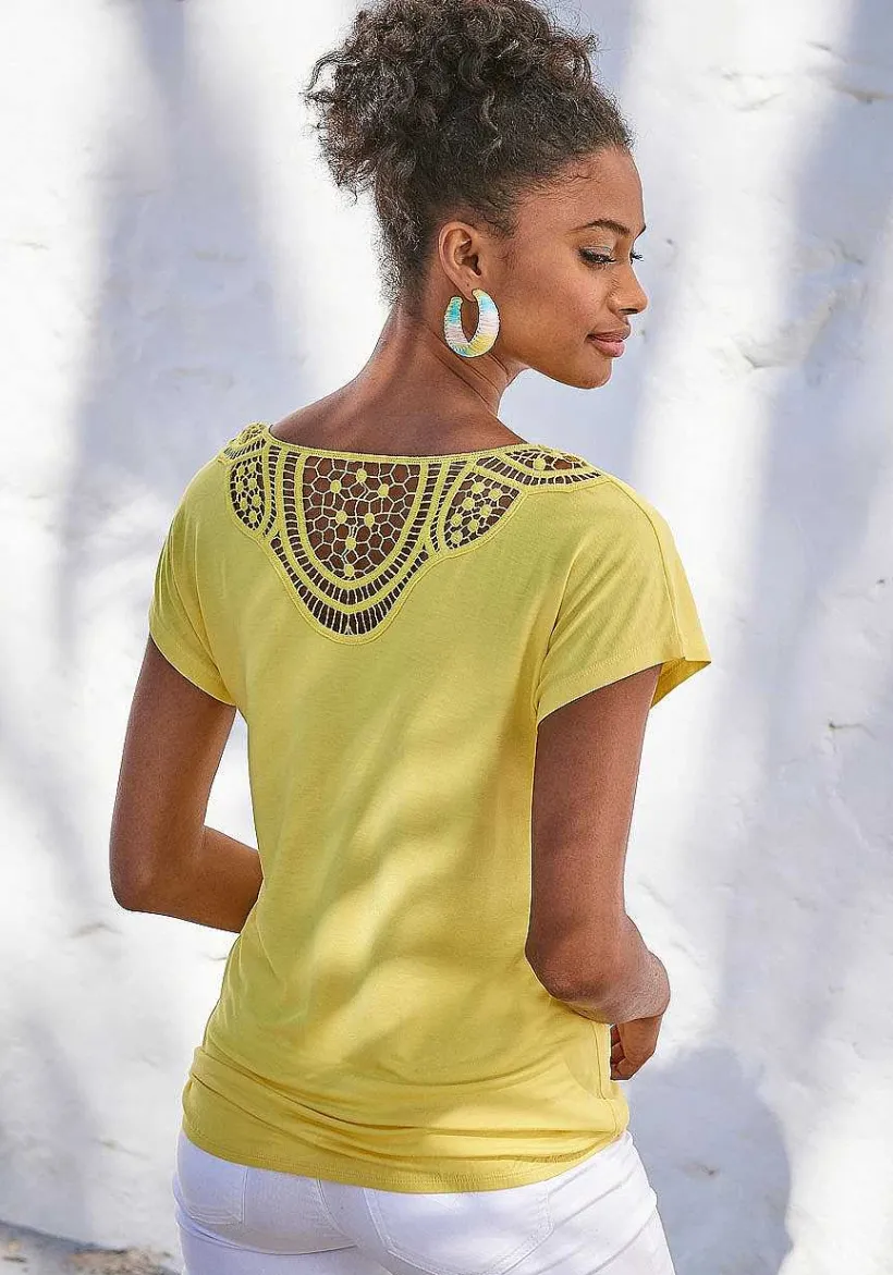 LASCANA Short Sleeve Tops-Crochet Insert Short Sleeve Top