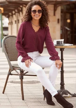 LASCANA Blouses-Crochet Trim Long Sleeve Blouse