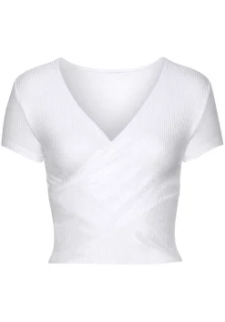 LASCANA Short Sleeve Tops-Cropped V-Neck Top