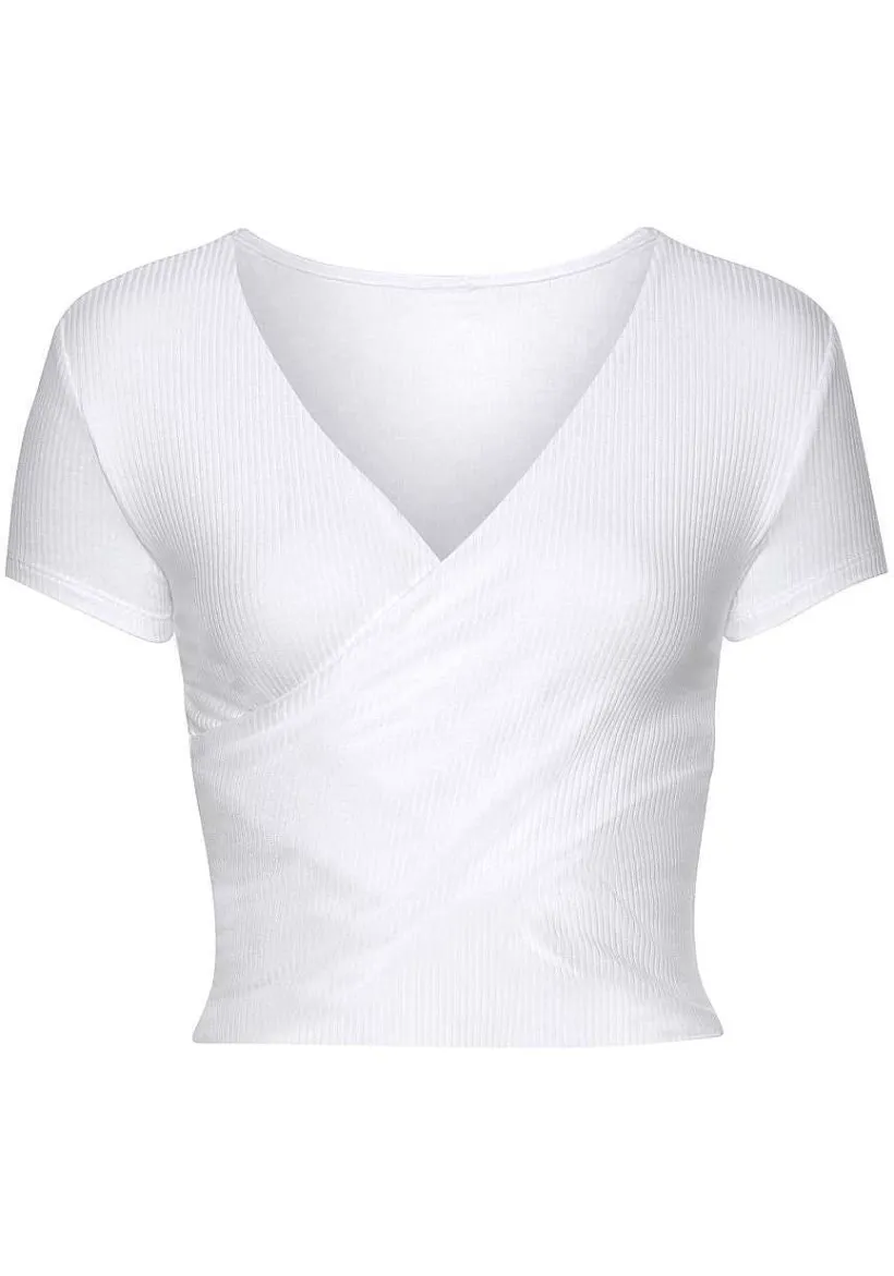 LASCANA Short Sleeve Tops-Cropped V-Neck Top