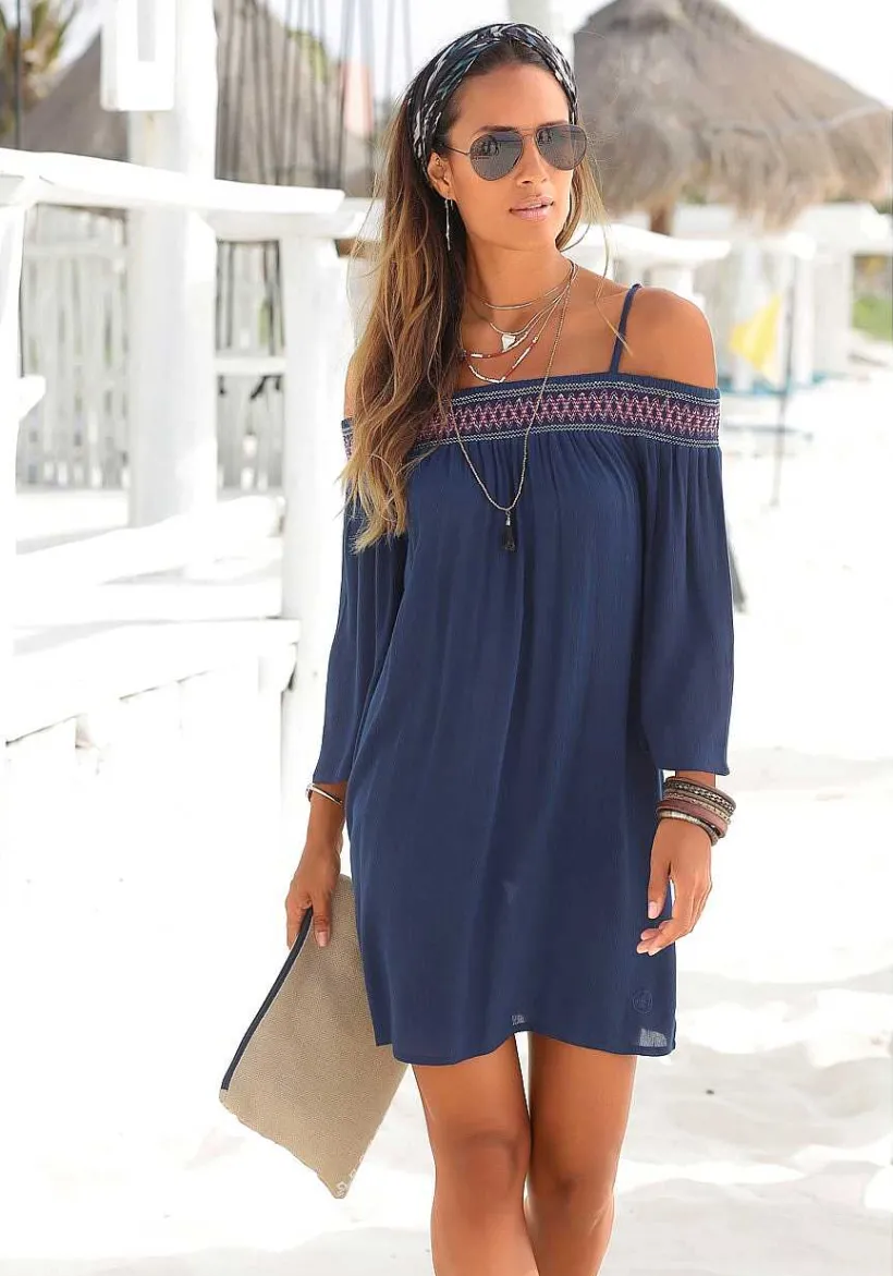 LASCANA Sundresses-Embroidered Cold Shoulder Dress