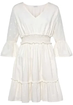 LASCANA Short Dresses-Eyelet Detail V-Neck Dress