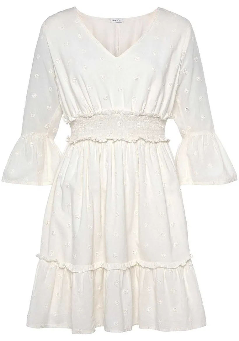 LASCANA Short Dresses-Eyelet Detail V-Neck Dress