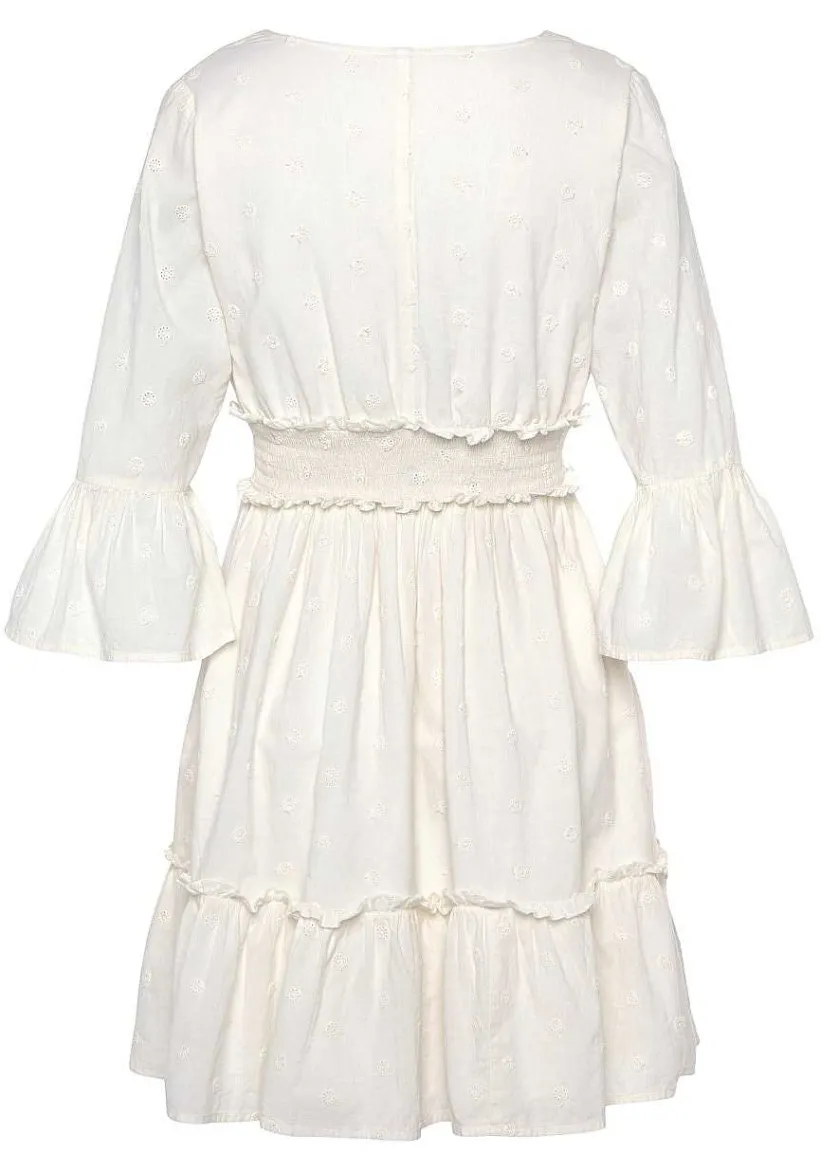 LASCANA Short Dresses-Eyelet Detail V-Neck Dress