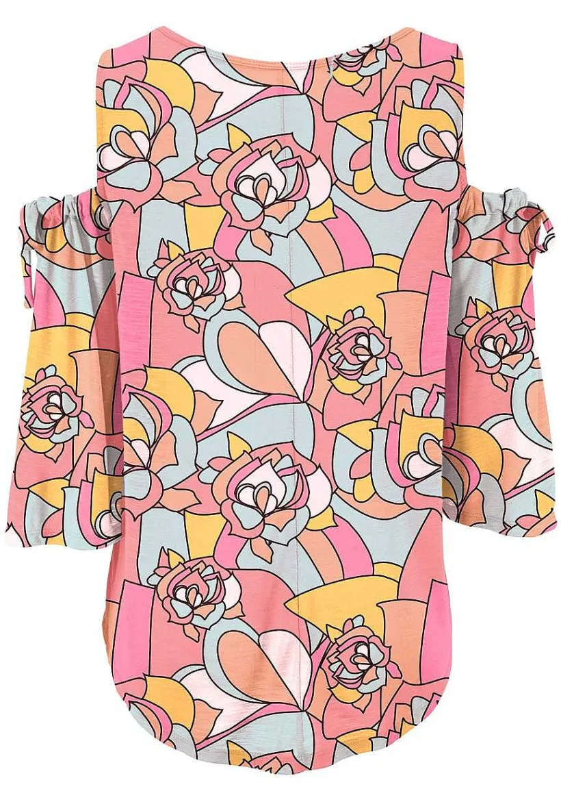 LASCANA Long Sleeve Tops-Floral Cold Shoulder Top