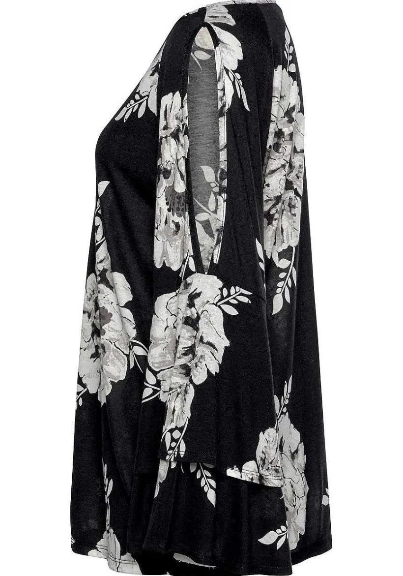 LASCANA Long Sleeve Tops-Floral Cold Shoulder Top