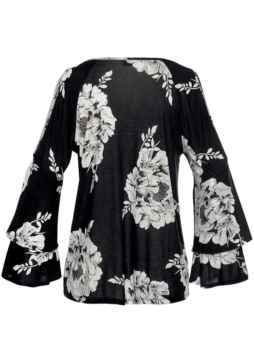 LASCANA Long Sleeve Tops-Floral Cold Shoulder Top