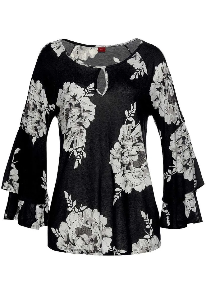 LASCANA Long Sleeve Tops-Floral Cold Shoulder Top