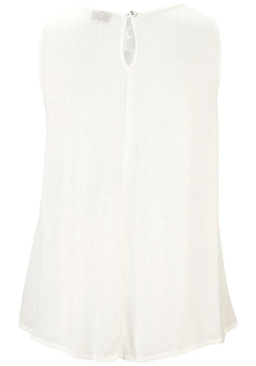 LASCANA Sleeveless Tops-Floral Lace Insert Top