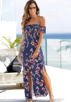 LASCANA Maxi Dresses-Floral Off Shoulder Maxi Dress