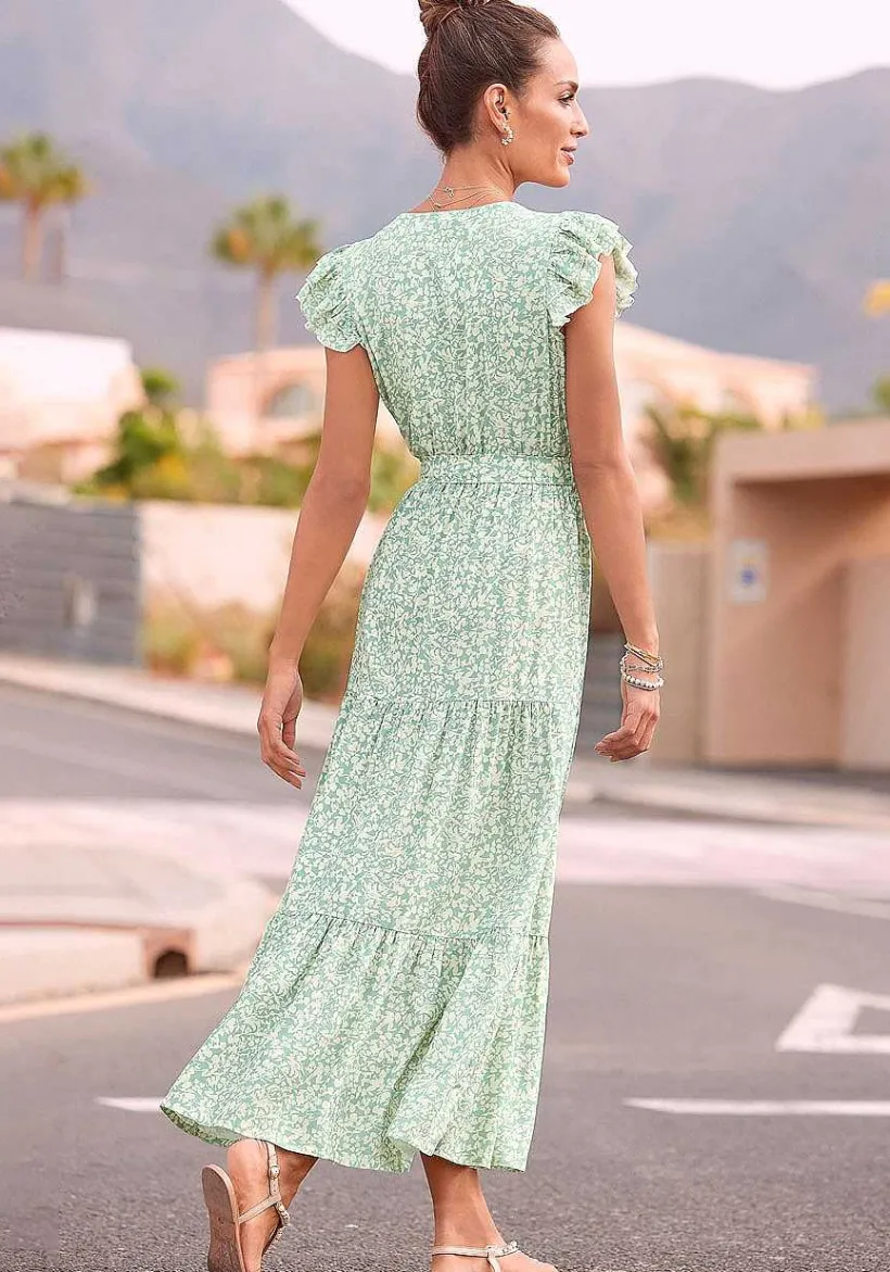 LASCANA Maxi Dresses-Flutter Sleeve Maxi Dress