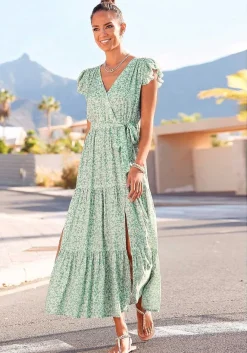 LASCANA Maxi Dresses-Flutter Sleeve Maxi Dress