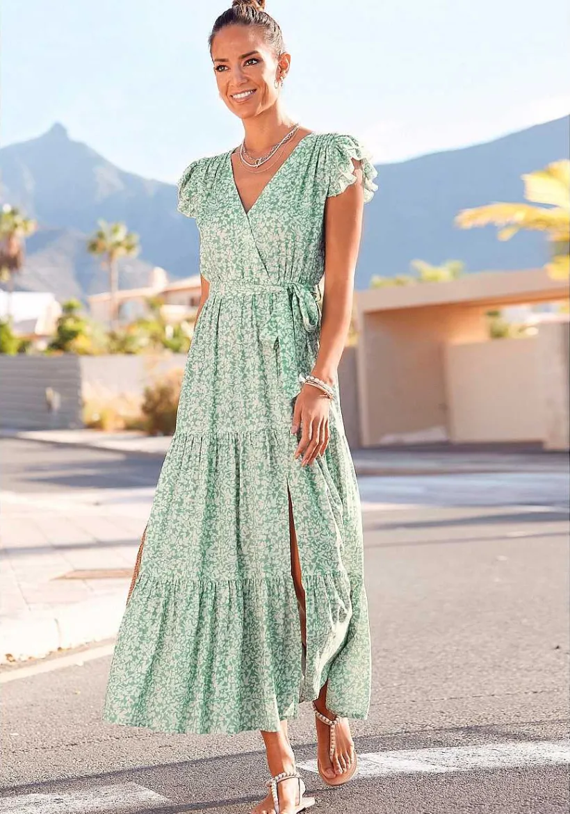 LASCANA Maxi Dresses-Flutter Sleeve Maxi Dress