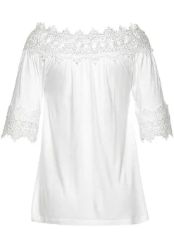 LASCANA Short Sleeve Tops-Lace Accent Carmen Top