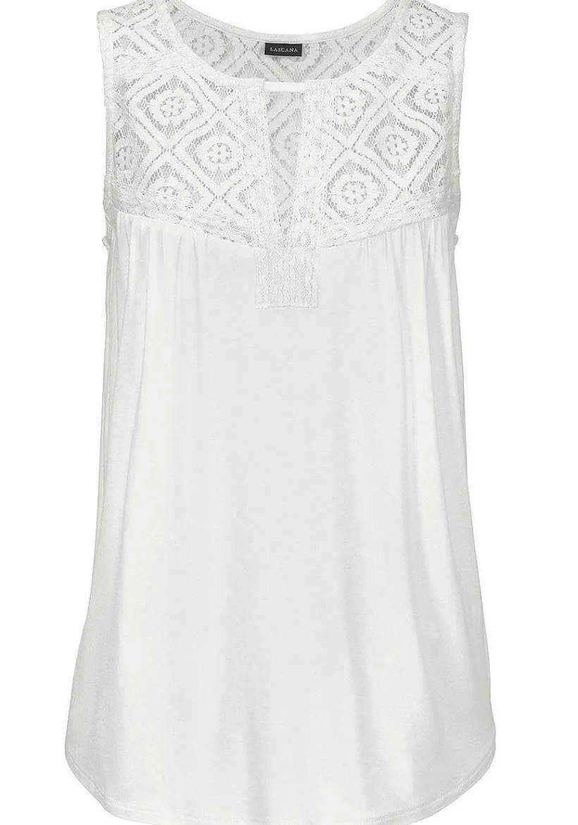 LASCANA Sleeveless Tops-Lace Detail Keyhole Top