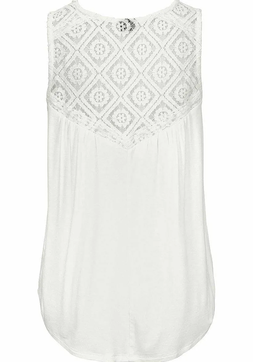 LASCANA Sleeveless Tops-Lace Detail Keyhole Top