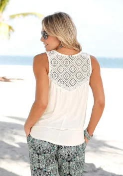 LASCANA Sleeveless Tops-Lace Detail Keyhole Top