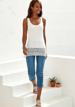 LASCANA Sleeveless Tops-Lace Hem Tank Top