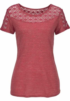 LASCANA Short Sleeve Tops-Lace Insert Top