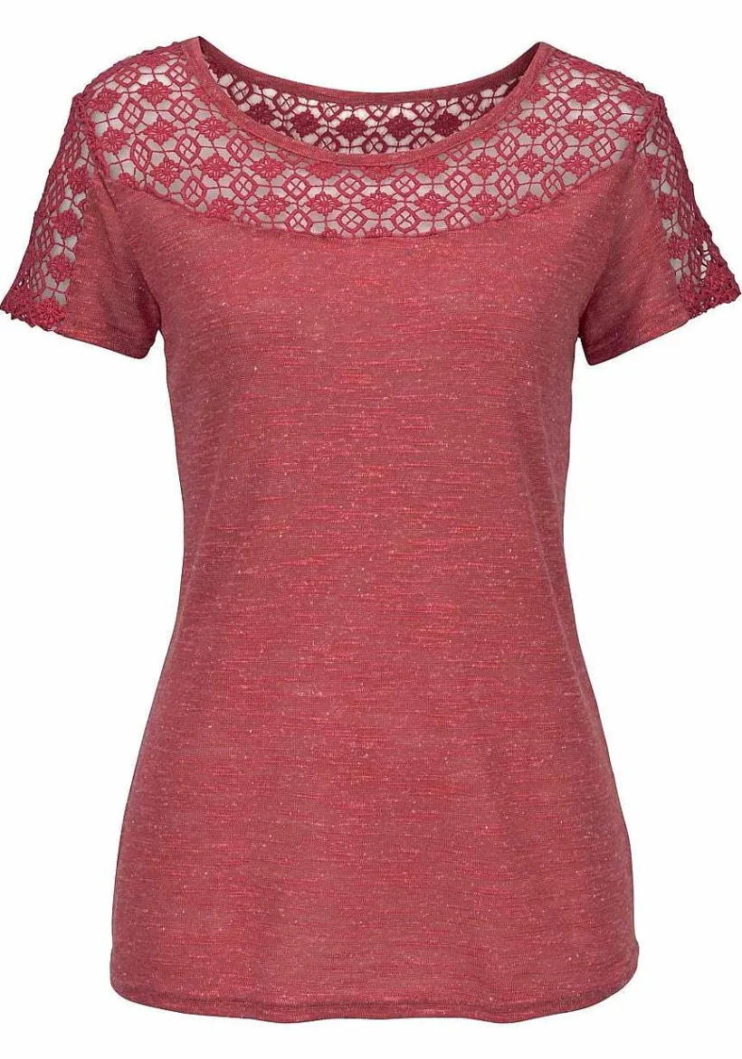 LASCANA Short Sleeve Tops-Lace Insert Top