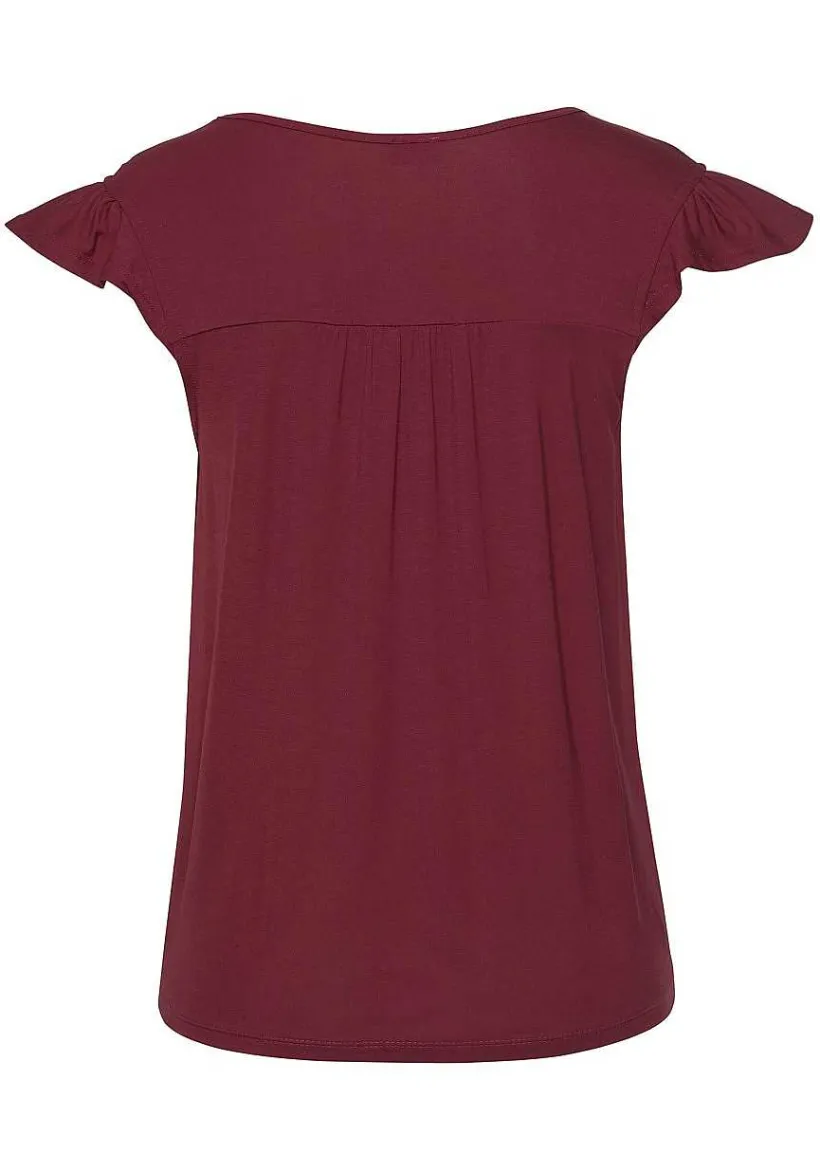 LASCANA Short Sleeve Tops-Lace Shoulder Detail Top