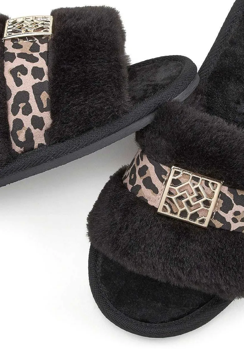 LASCANA Sandals-Leopard Faux Fur Slides