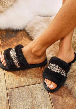 LASCANA Sandals-Leopard Faux Fur Slides