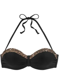 LASCANA Bandeau-Leopard Trim Bandeau Bikini Top