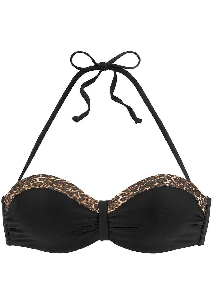 LASCANA Bandeau-Leopard Trim Bandeau Bikini Top