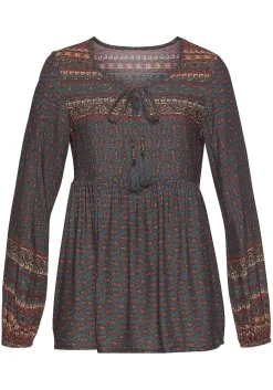 LASCANA Long Sleeve Tops-Long Sleeve Boho Print Top
