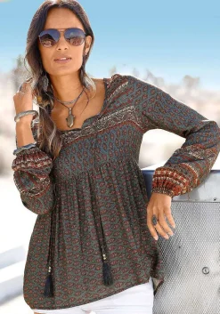 LASCANA Long Sleeve Tops-Long Sleeve Boho Print Top
