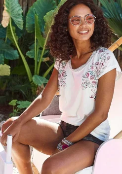 LASCANA Short Sleeve Tops-Mix Print Detail Top