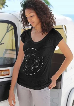 LASCANA Short Sleeve Tops-Mosaic Boho Print Top