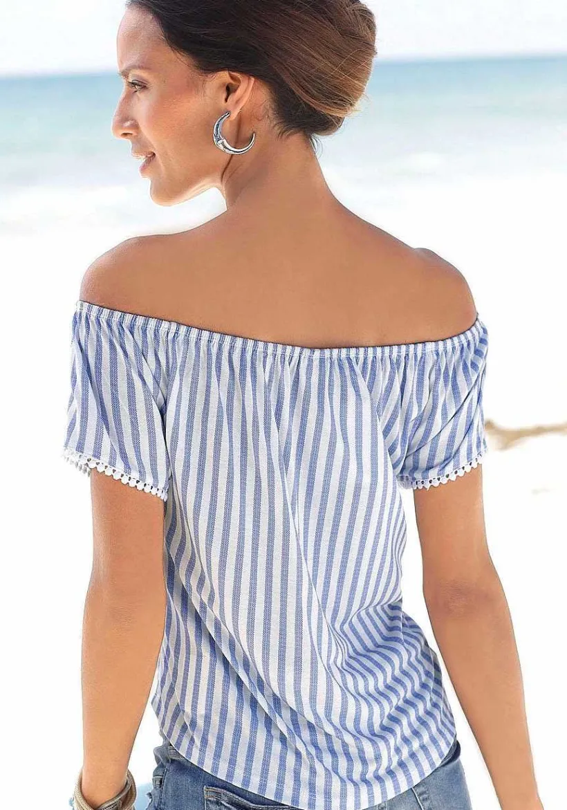 LASCANA Short Sleeve Tops-Off Shoulder Button Top