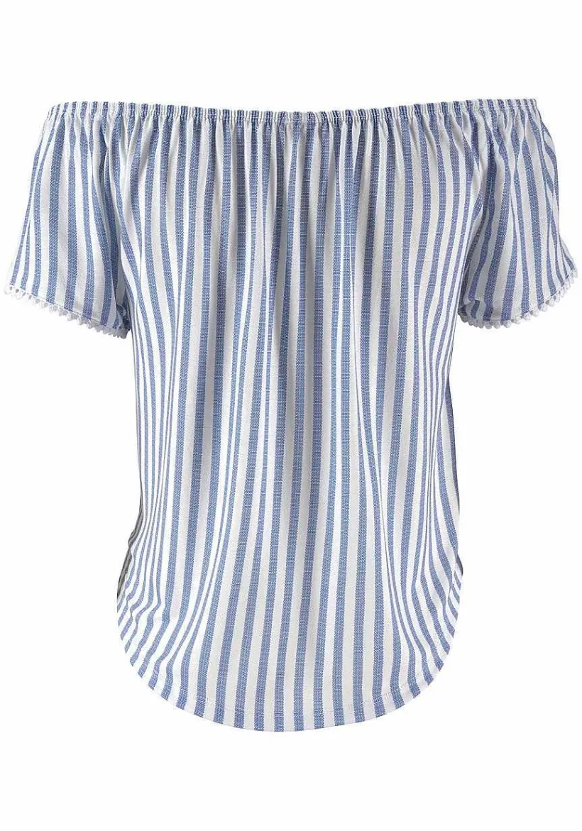 LASCANA Short Sleeve Tops-Off Shoulder Button Top