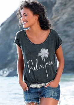 LASCANA Short Sleeve Tops-Palm Tree Print Top