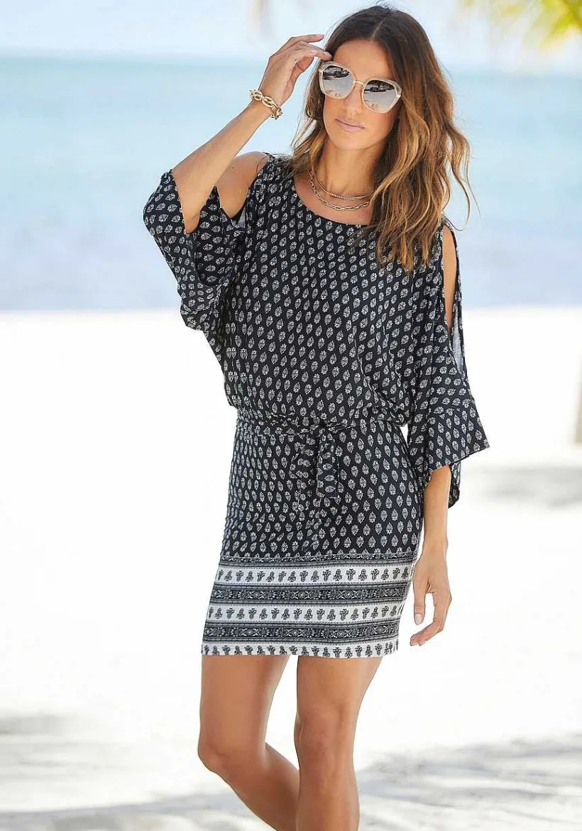 LASCANA Short Dresses-Patterned Cold Shoulder Dress