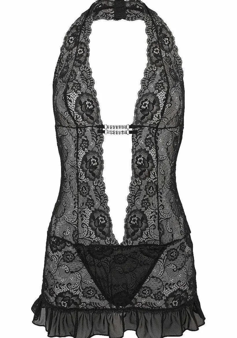 LASCANA Teddies & Corsets-Plunge Halter Lace Teddy