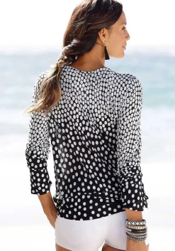 LASCANA Long Sleeve Tops-Polka Dot Keyhole Top