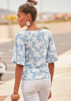 LASCANA Short Sleeve Tops-Printed Keyhole Neckline Top