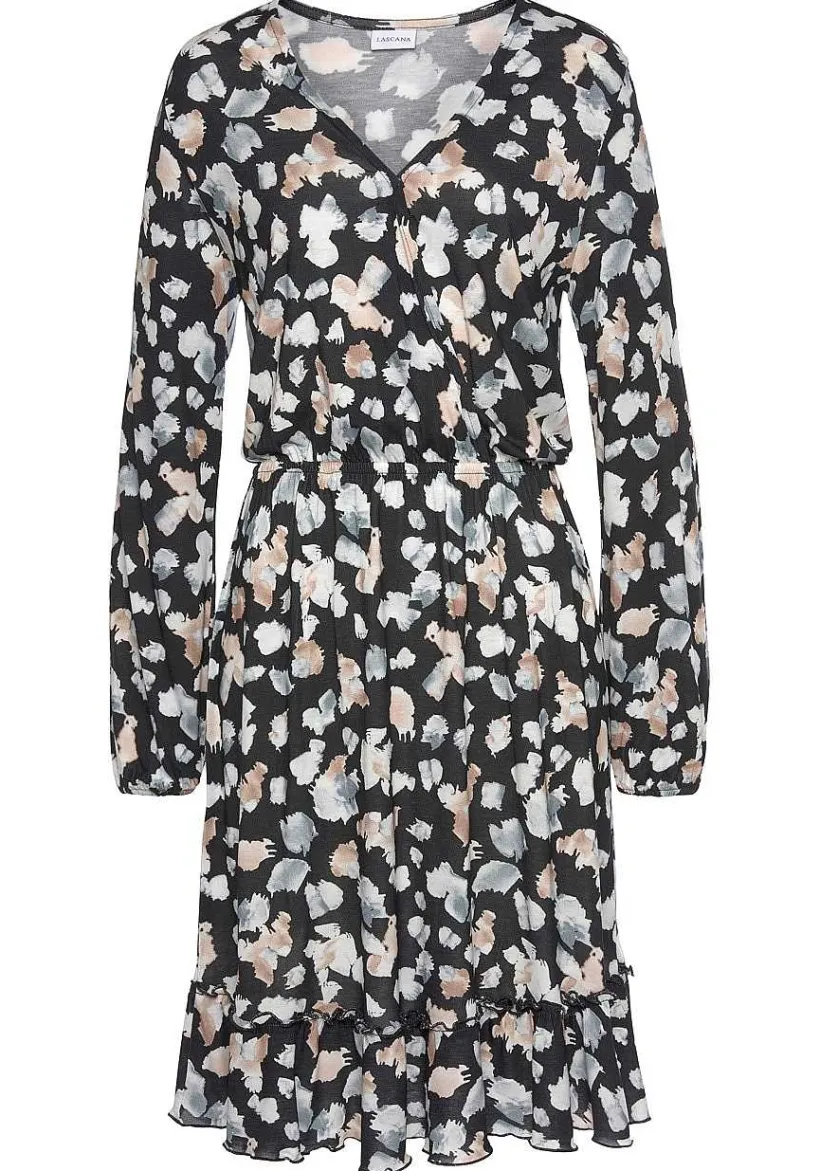 LASCANA Fall Dresses-Printed Long Sleeve V-Neck Dress